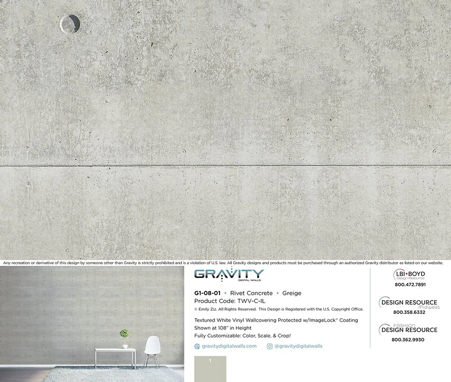 G1-08-01 Rivet Concrete • Greige — Gravity Digital Walls